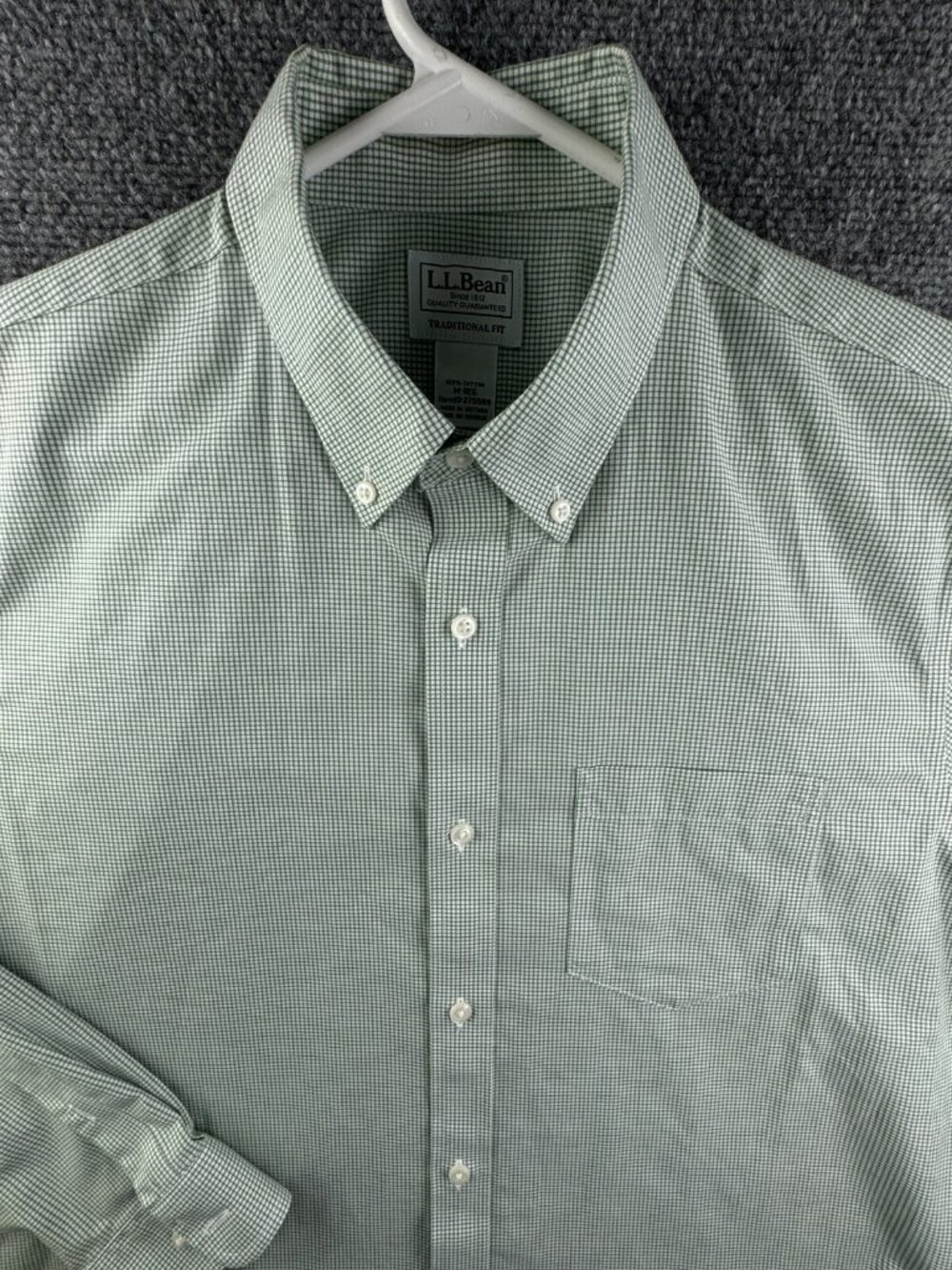 LL Bean Traditional Fit Green Check Button Up Shirt Long Sleeve Cotton Medium